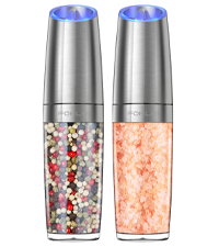 FORLIM Electric Salt and Pepper Grinder Set, Upgraded 9 Oz Large Capacity, Battery Operated Automatic Pepper Grinder Set, Easy to Fill, One Hand Operation, Stainless Steel(Silver)