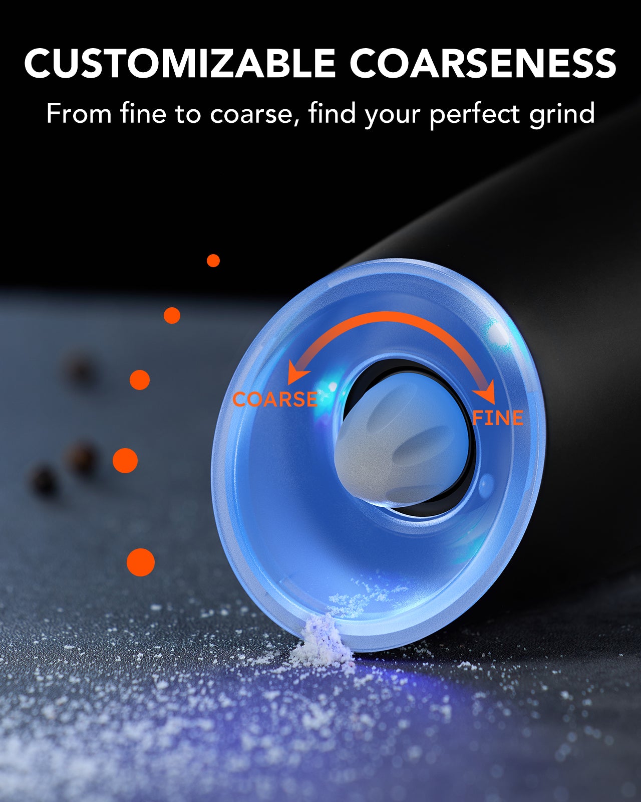 FORLIM Gravity Electric Salt and Pepper Grinder, Automatic Pepper Grinder Shakers Mill, Battery Powered Adjustable Coarseness with LED, One Hand Operation Perfect for Kitchen, Restaurants, Outdoor
