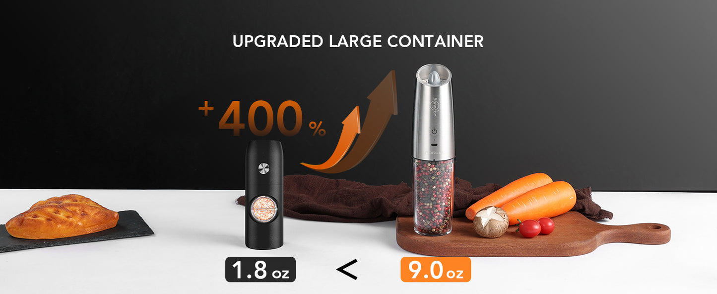 FORLIM Gravity Electric Salt and Pepper Grinder Set, USB Rechargeable 9oz Large Capacity Salt Grinder, Automatic One-Click Grinding One Hand Operated Adjustable Coarseness Pepper Mill(Silver)