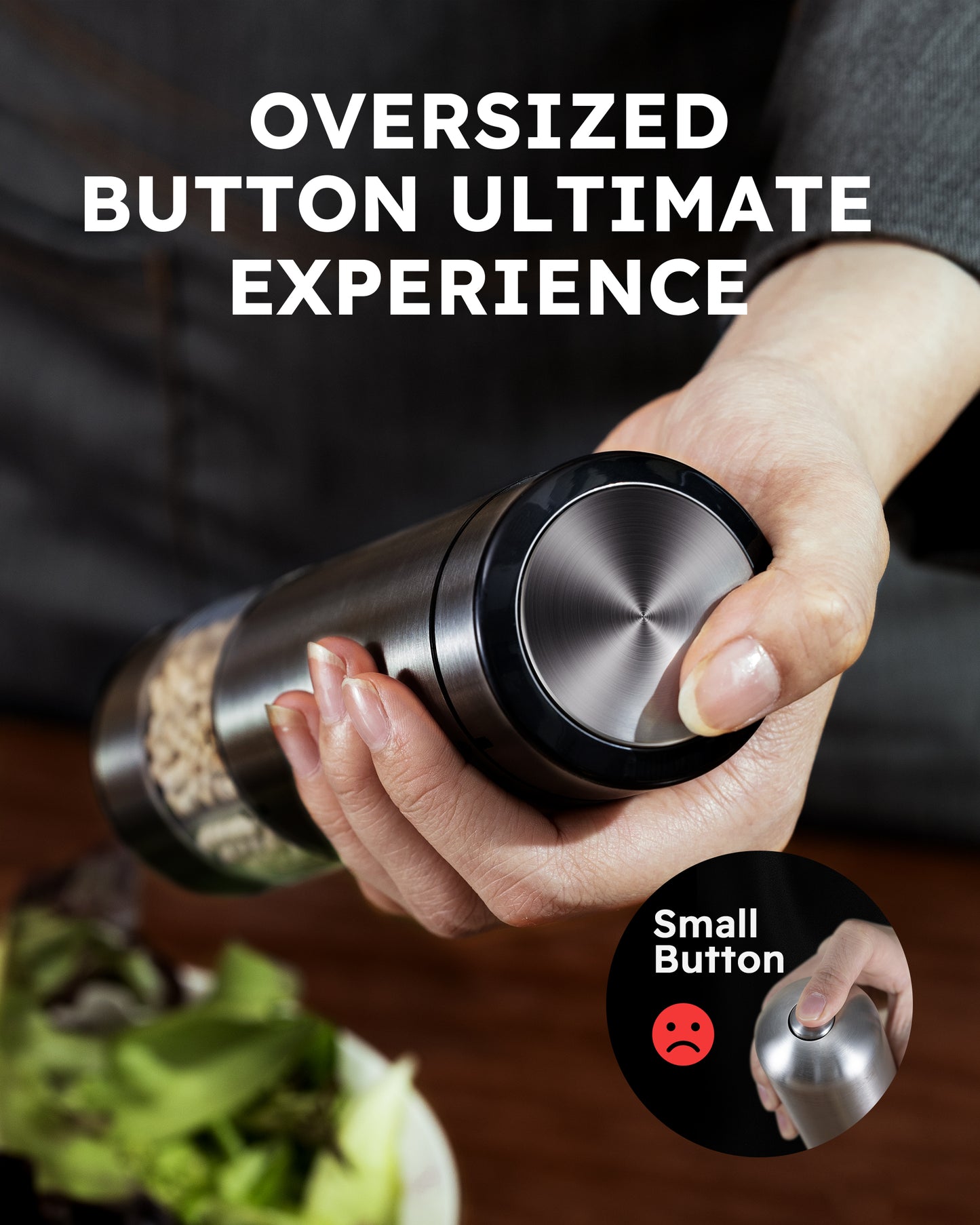 FORLIM Rechargeable Electric Salt and Pepper Grinder Set - Automatic One-Handed Operation Mill with Light (2 Mills) - Electronic Adjustable Shakers - Ceramic Grinder - Gunmetal Gray