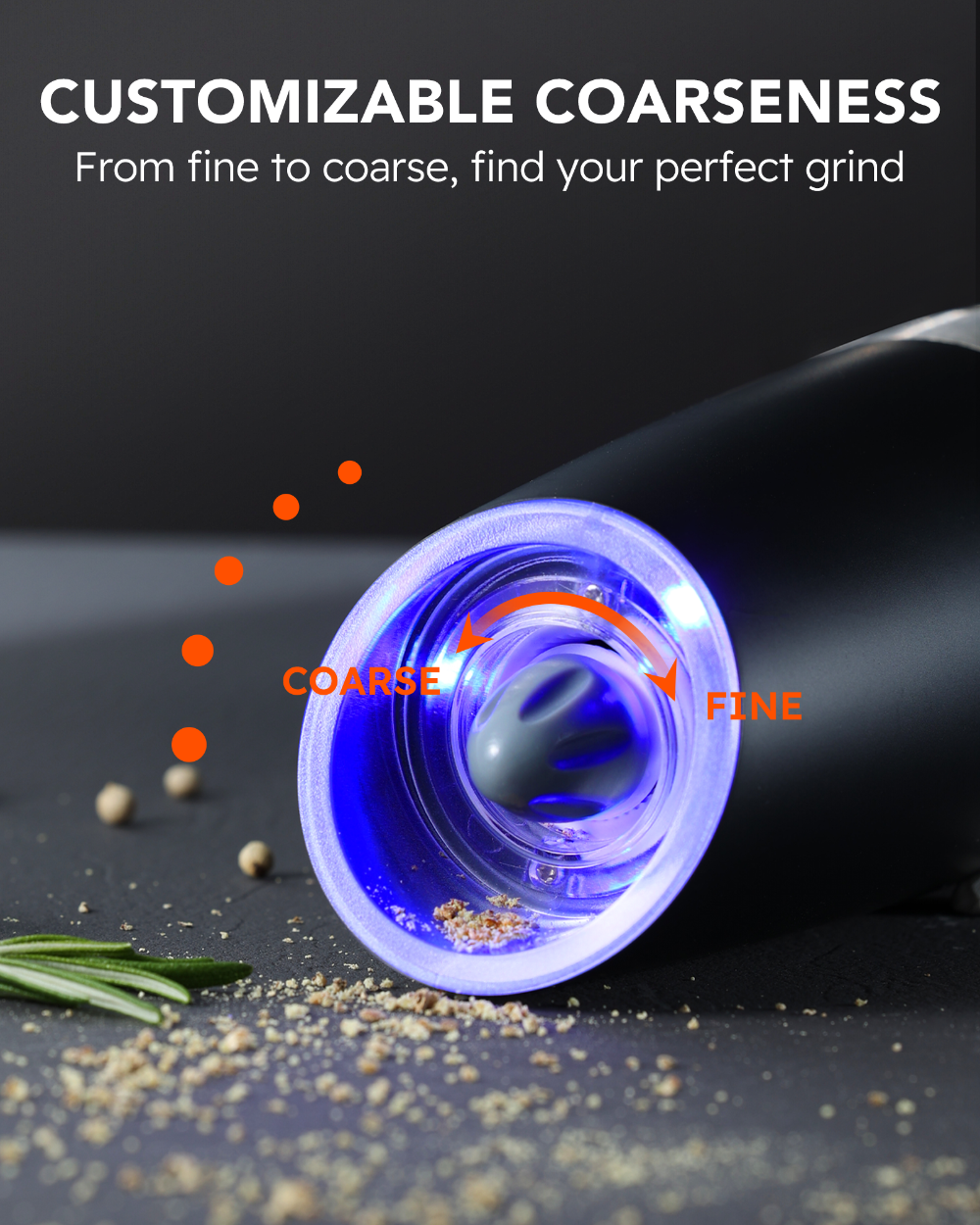 FORLIM Upgraded 9 Oz Capacity Gravity Electric Salt and Pepper Grinder Set, Battery Powered One Hand Operation Refillable Automatic Grinder Shakers Mill Adjustable Coarseness(Black)
