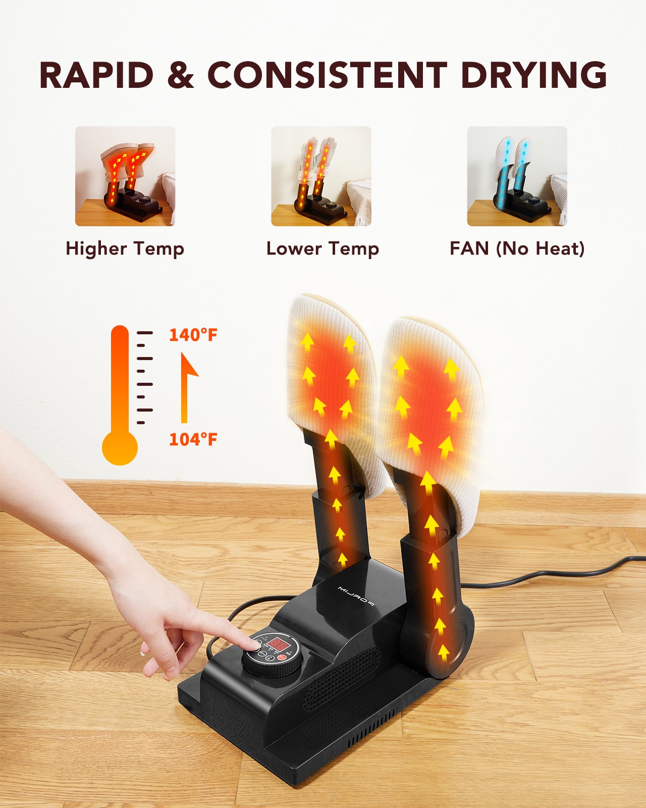 FORLIM Upgraded Temperature Control Boot Dryer for Work Boots - Shoe Dryer with 24-Hour Delay Timer, Portable Glove Dryer & Boot Warmer, Automatic Shut-Off Timer, Folding Design, Smart Panel, White