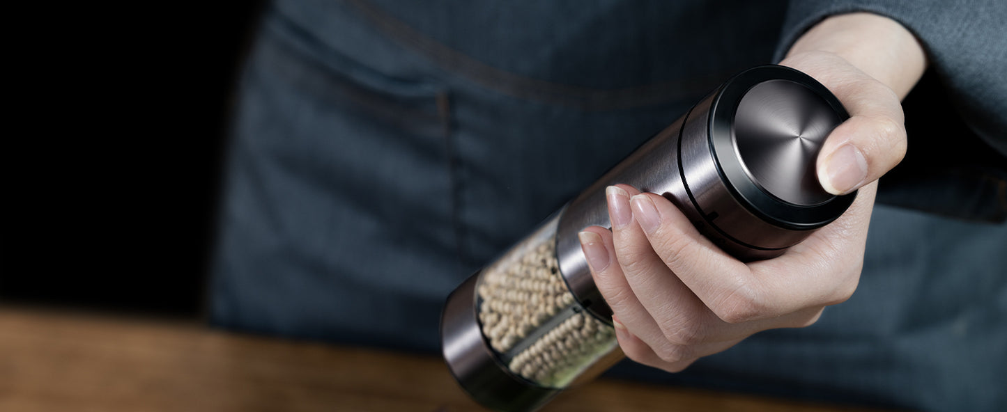 FORLIM Rechargeable Electric Salt and Pepper Grinder Set - Automatic One-Handed Operation Mill with Light (2 Mills) - Electronic Adjustable Shakers - Ceramic Grinder - Gunmetal Gray