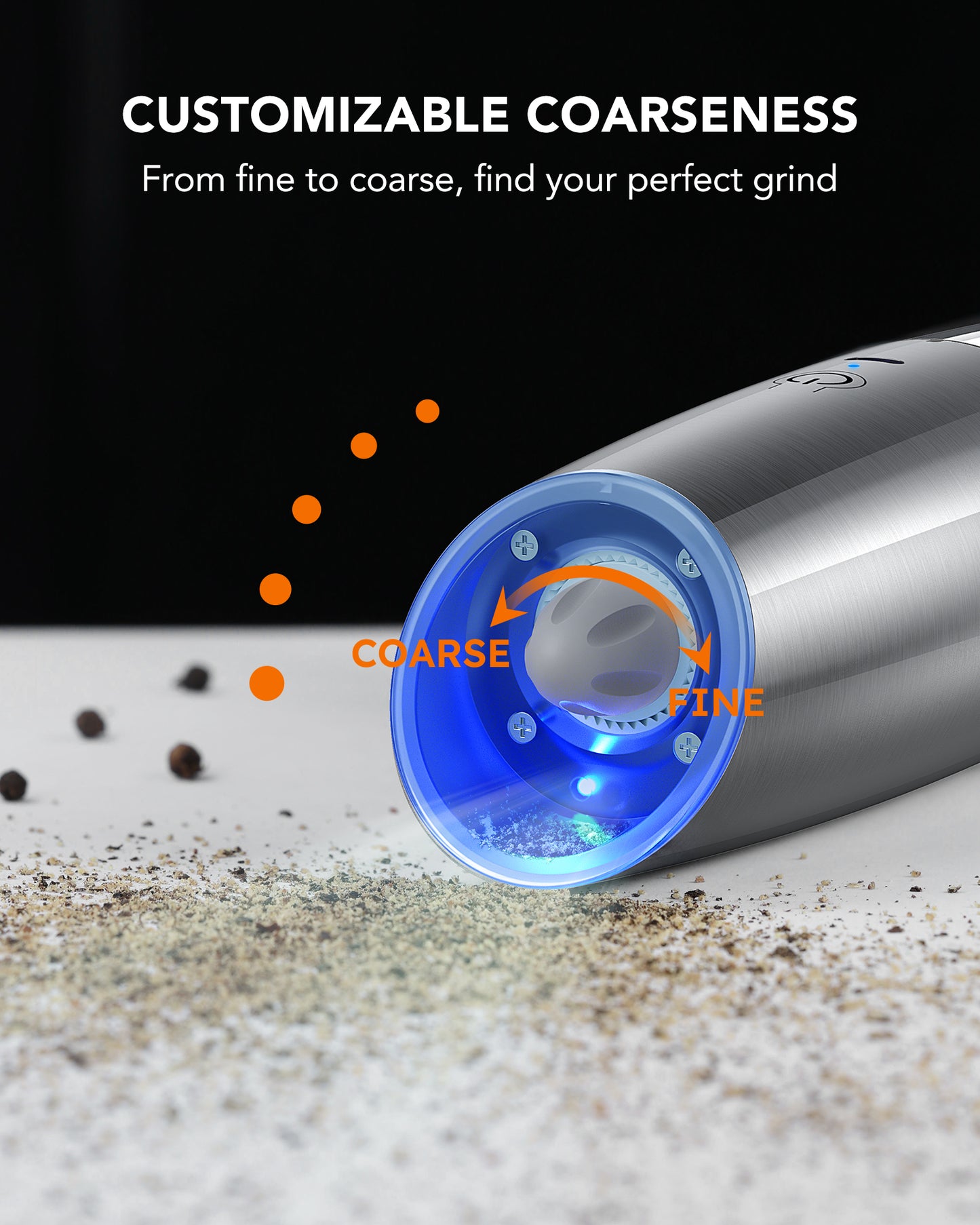 FORLIM Gravity Electric Salt and Pepper Grinder Set, USB Rechargeable 9oz Large Capacity Salt Grinder, Automatic One-Click Grinding One Hand Operated Adjustable Coarseness Pepper Mill(Silver)