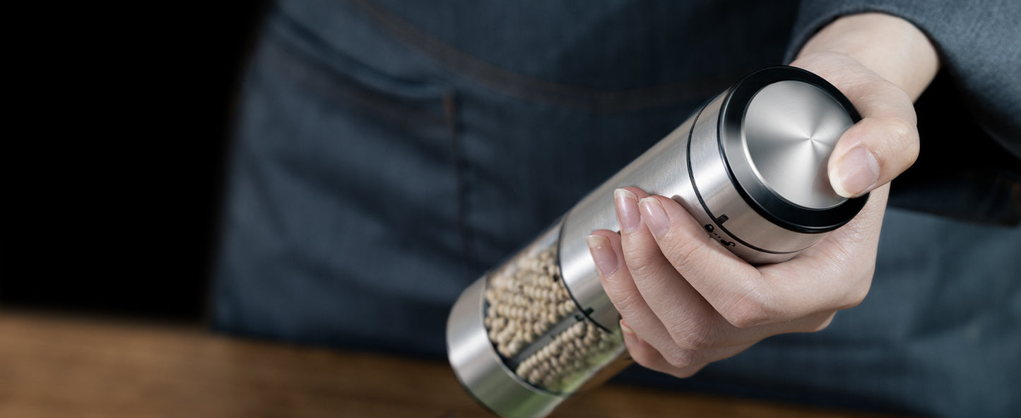 FORLIM Electric Salt and Pepper Grinder Set Rechargeable, Upgraded Washable, Automatic One-Handed Operation with LED, Adjustable Coarseness Pepper and Salt Grinder Refillable, Stainless Steel(Silver)