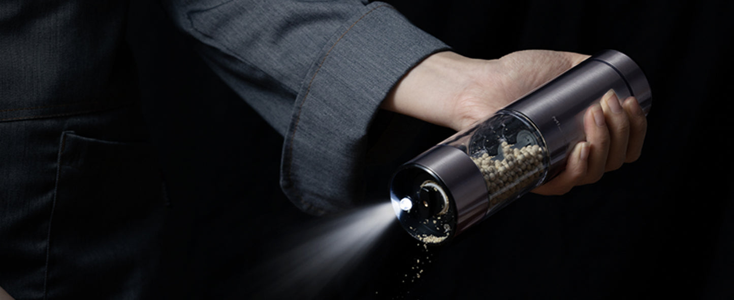 FORLIM Rechargeable Electric Salt and Pepper Grinder Set - Automatic One-Handed Operation Mill with Light (2 Mills) - Electronic Adjustable Shakers - Ceramic Grinder - Gunmetal Gray