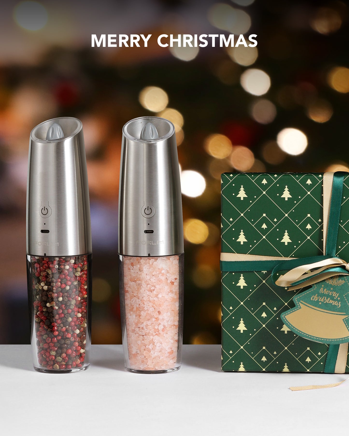 FORLIM Gravity Electric Salt and Pepper Grinder Set, USB Rechargeable 9oz Large Capacity Salt Grinder, Automatic One-Click Grinding One Hand Operated Adjustable Coarseness Pepper Mill(Silver)