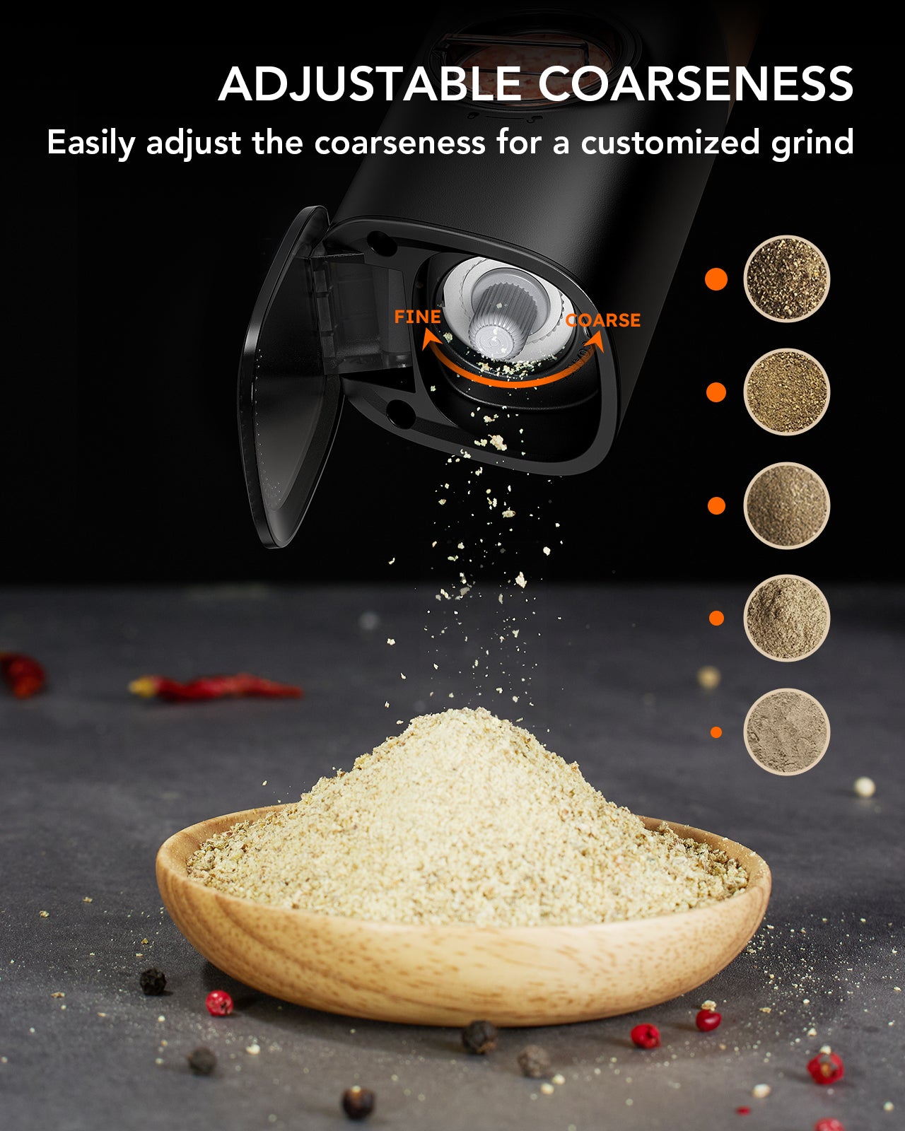 FORLIM Gravity Electric Salt and Pepper Grinder Set, Upgraded Large Capacity, USB Rechargeable Pepper grinder Automatic One Hand Operated, Adjustable Coarseness with LED Light(Natural Wood Grain)