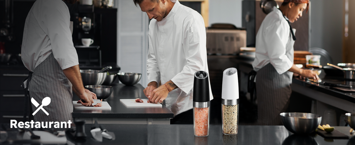FORLIM Upgraded 9 Oz Capacity Gravity Electric Salt and Pepper Grinder Set, Battery Powered One Hand Operation Refillable Automatic Grinder Shakers Mill Adjustable Coarseness(Black)