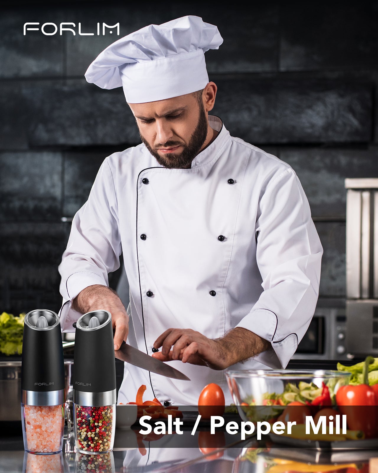 FORLIM Gravity Electric Salt and Pepper Grinder, Automatic Pepper Grinder Shakers Mill, Battery Powered Adjustable Coarseness with LED, One Hand Operation Perfect for Kitchen, Restaurants, Outdoor
