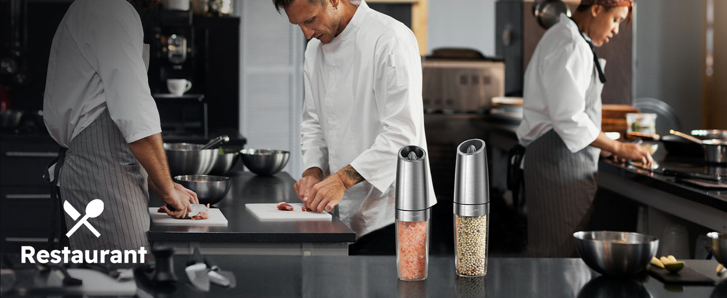 FORLIM Electric Salt and Pepper Grinder Set, Upgraded 9 Oz Large Capacity, Battery Operated Automatic Pepper Grinder Set, Easy to Fill, One Hand Operation, Stainless Steel(Silver)