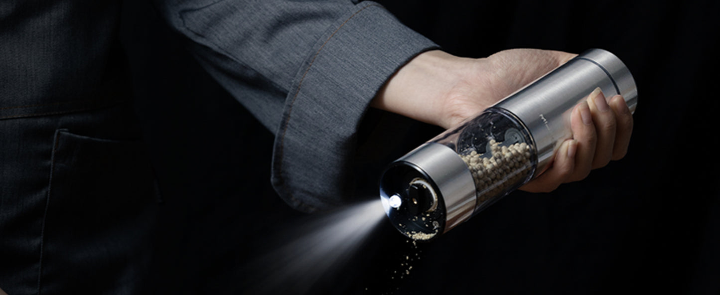 FORLIM Electric Salt and Pepper Grinder Set Rechargeable, Upgraded Washable, Automatic One-Handed Operation with LED, Adjustable Coarseness Pepper and Salt Grinder Refillable, Stainless Steel(Silver)