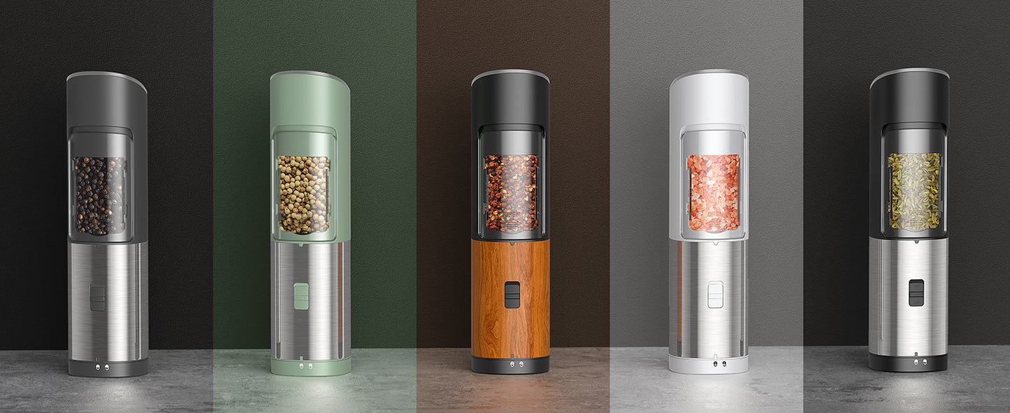 FORLIM Gravity Electric Salt and Pepper Grinder Set Battery Operated, Adjustable Coarseness, Blue LED Light, One Hand Automatic Operation, Stainless Steel Classic Black, 2 Pack