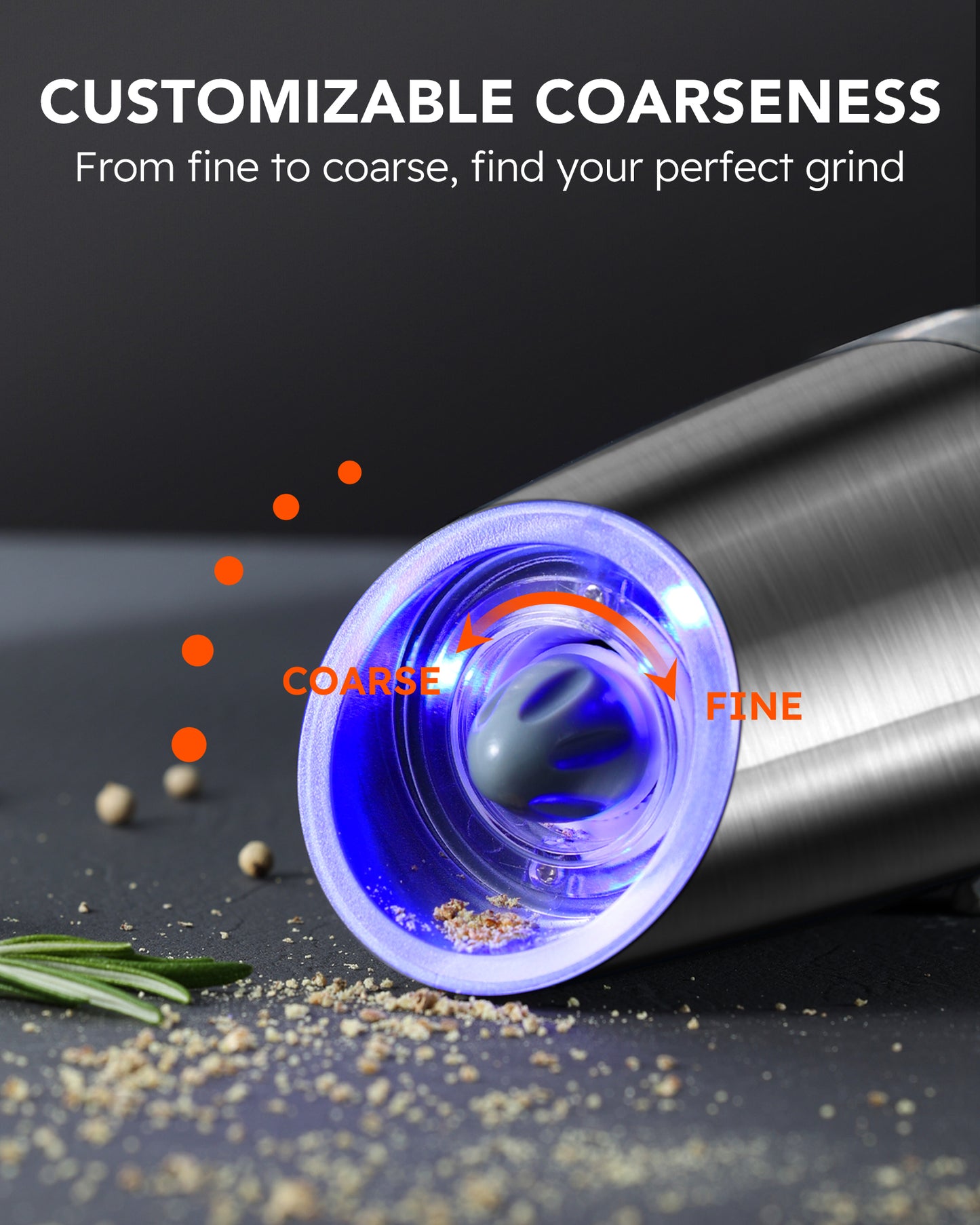 FORLIM Electric Salt and Pepper Grinder Set, Upgraded 9 Oz Large Capacity, Battery Operated Automatic Pepper Grinder Set, Easy to Fill, One Hand Operation, Stainless Steel(Silver)