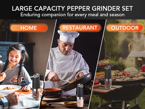 FORLIM Gravity Electric Salt and Pepper Grinder, Automatic Pepper Grinder Shakers Mill, Battery Powered Adjustable Coarseness with LED, One Hand Operation Perfect for Kitchen, Restaurants, Outdoor