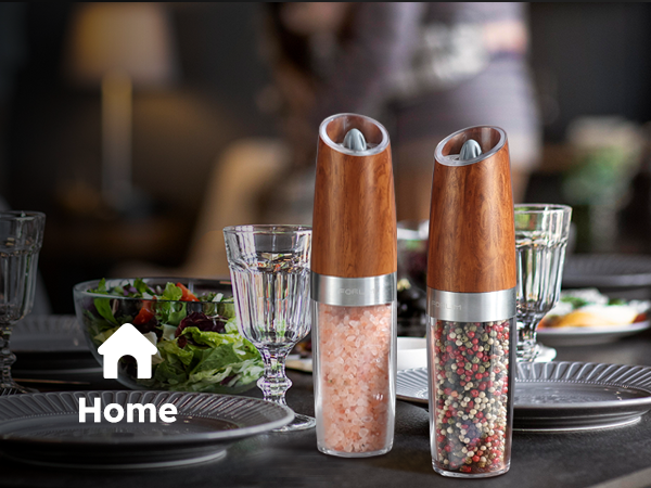 FORLIM Electric Salt and Pepper Grinder Set, Upgraded 9 Oz Capacity Refillable Battery Operated Automatic Salt and Pepper Grinder Shakers Mill, Adjustable Coarseness One Hand Operation(Black & White)