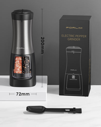 FORLIM 2-in-1 Electric Salt and Pepper Grinder Set - Battery Operated Pepper Mill - Effortless One-Handed Operation with LED Light and Adjustable Ceramic Grinder - Gorgeous