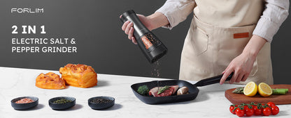 FORLIM 2-in-1 Electric Salt and Pepper Grinder Set - Battery Operated Pepper Mill - Effortless One-Handed Operation with LED Light and Adjustable Ceramic Grinder - Gorgeous