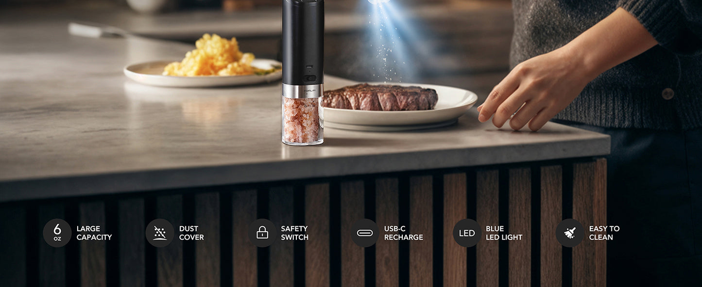 FORLIM USB Rechargeable Salt and pepper grinder set,with Integrated Dust Cover, Gravity-Operated Pepper Mill, Adjustable Coarseness, Portable and Suitable for Travel and Outdoor(White&Black)