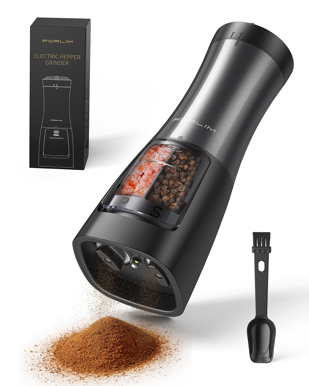 FORLIM 2-in-1 Electric Salt and Pepper Grinder Set - Battery Operated Pepper Mill - Effortless One-Handed Operation with LED Light and Adjustable Ceramic Grinder - Gorgeous