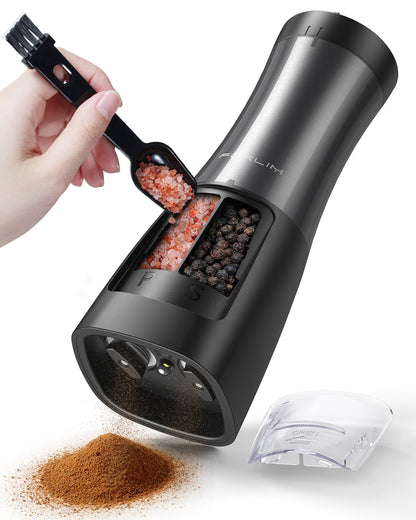 FORLIM 2-in-1 Electric Salt and Pepper Grinder Set - Battery Operated Pepper Mill - Effortless One-Handed Operation with LED Light and Adjustable Ceramic Grinder - Gorgeous