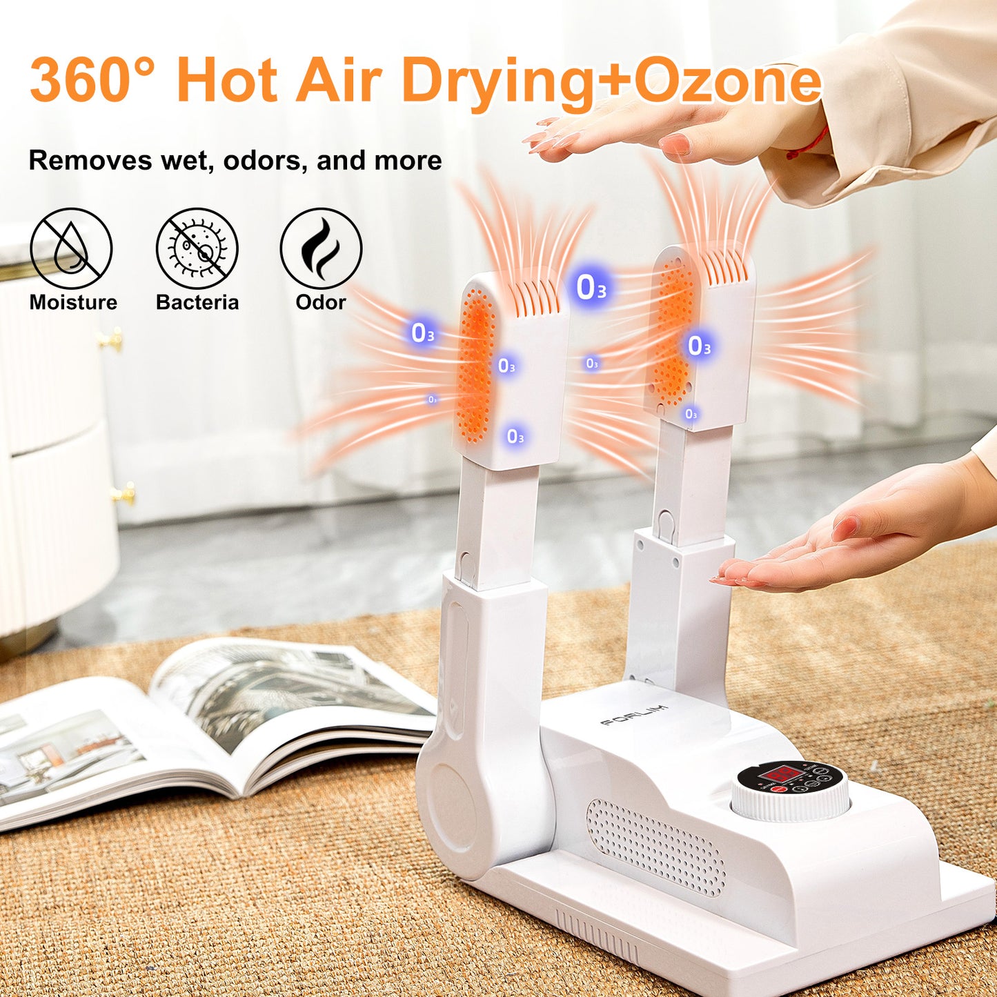 FORLIM [Upgraded Temperature Control] Boot Dryer for Work Boots - Shoe Dryer with 24-Hour Delay Timer, Portable Glove Dryer & Boot Warmer, Automatic Shut-Off Timer, Folding Design, Smart Panel, White