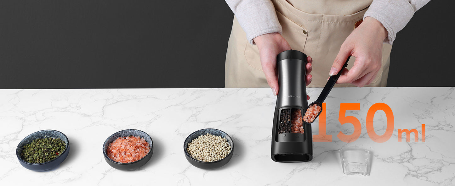 FORLIM 2-in-1 Electric Salt and Pepper Grinder Set - Battery Operated Pepper Mill - Effortless One-Handed Operation with LED Light and Adjustable Ceramic Grinder - Gorgeous