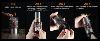 FORLIM Electric Salt and Pepper Grinder Set, USB Rechargeable, Automatic Salt Pepper Mill Grinder with Dust Cover, One-Button Control, Adjustable Coarseness, Warm LED Light (2 Packs, Stainless Steel)