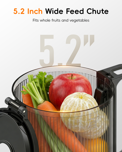 Cold Press Juicer with 5.2" Large Feed Chute Fits Whole Fruits