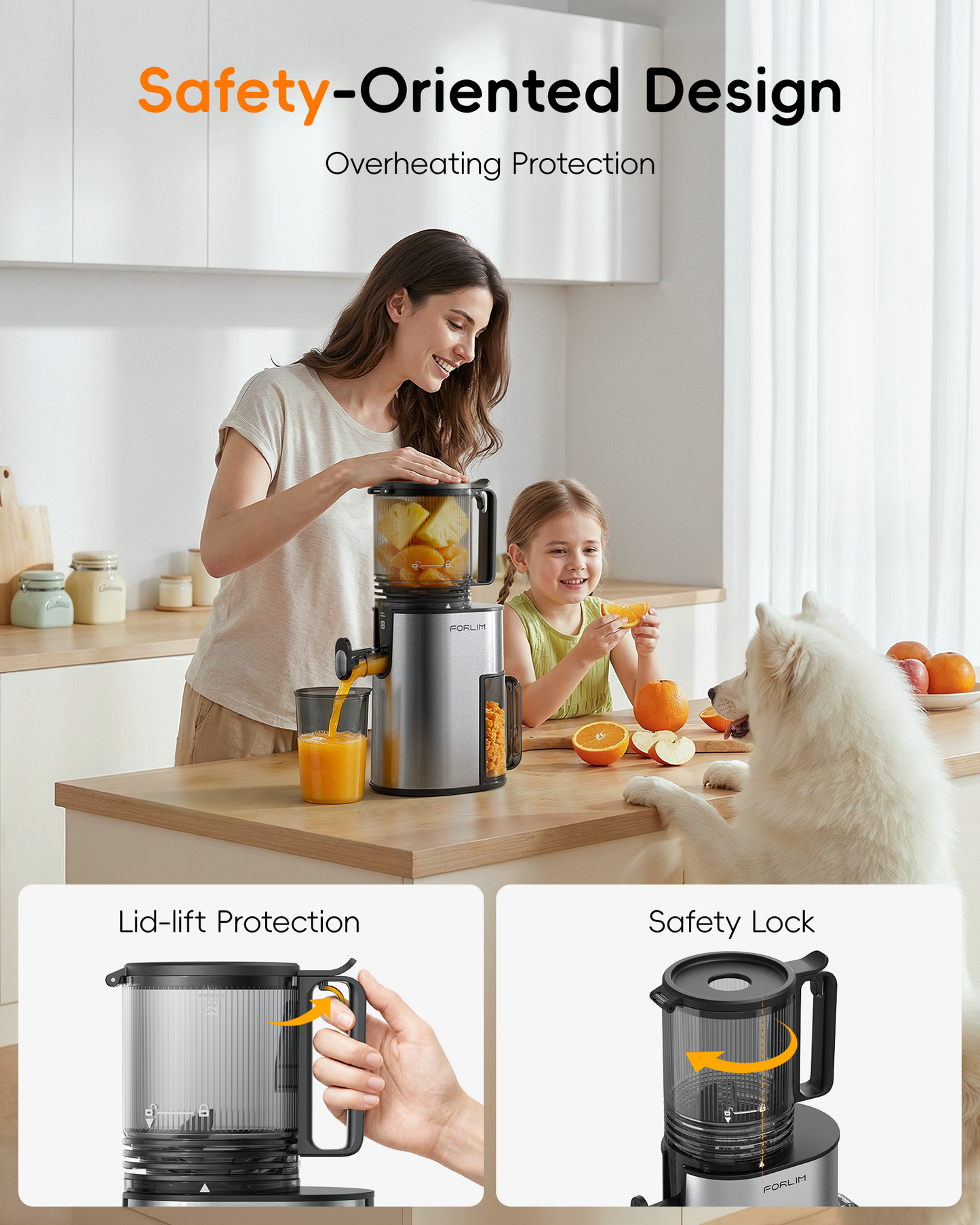 Cold Press Juicer with 5.2" Large Feed Chute Fits Whole Fruits