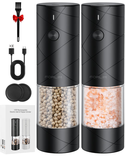 Electric Salt and Pepper Grinder Set (2 Packs, Black)