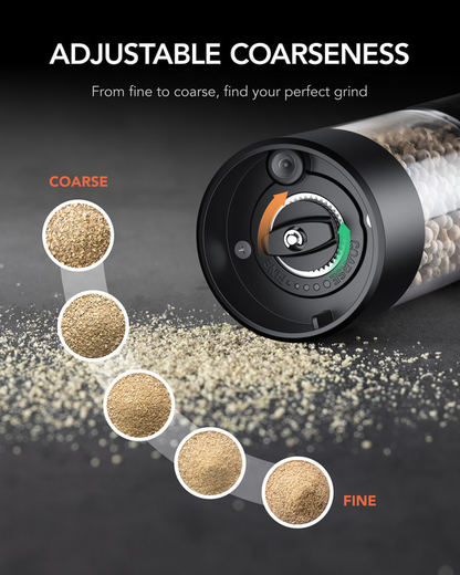 Electric Salt and Pepper Grinder Set (2 Packs, Black)