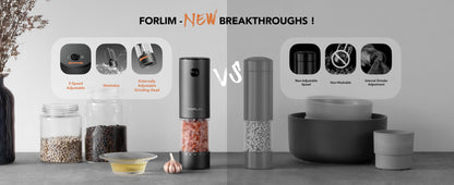 FORLIM 2-Speed Electric Salt And Pepper Grinder Set, External Rotation To Adjust Coarseness, Rechargeable Aluminum Alloy Pepper Mill With Base, One-Button Automatic Grinding, Washable Container