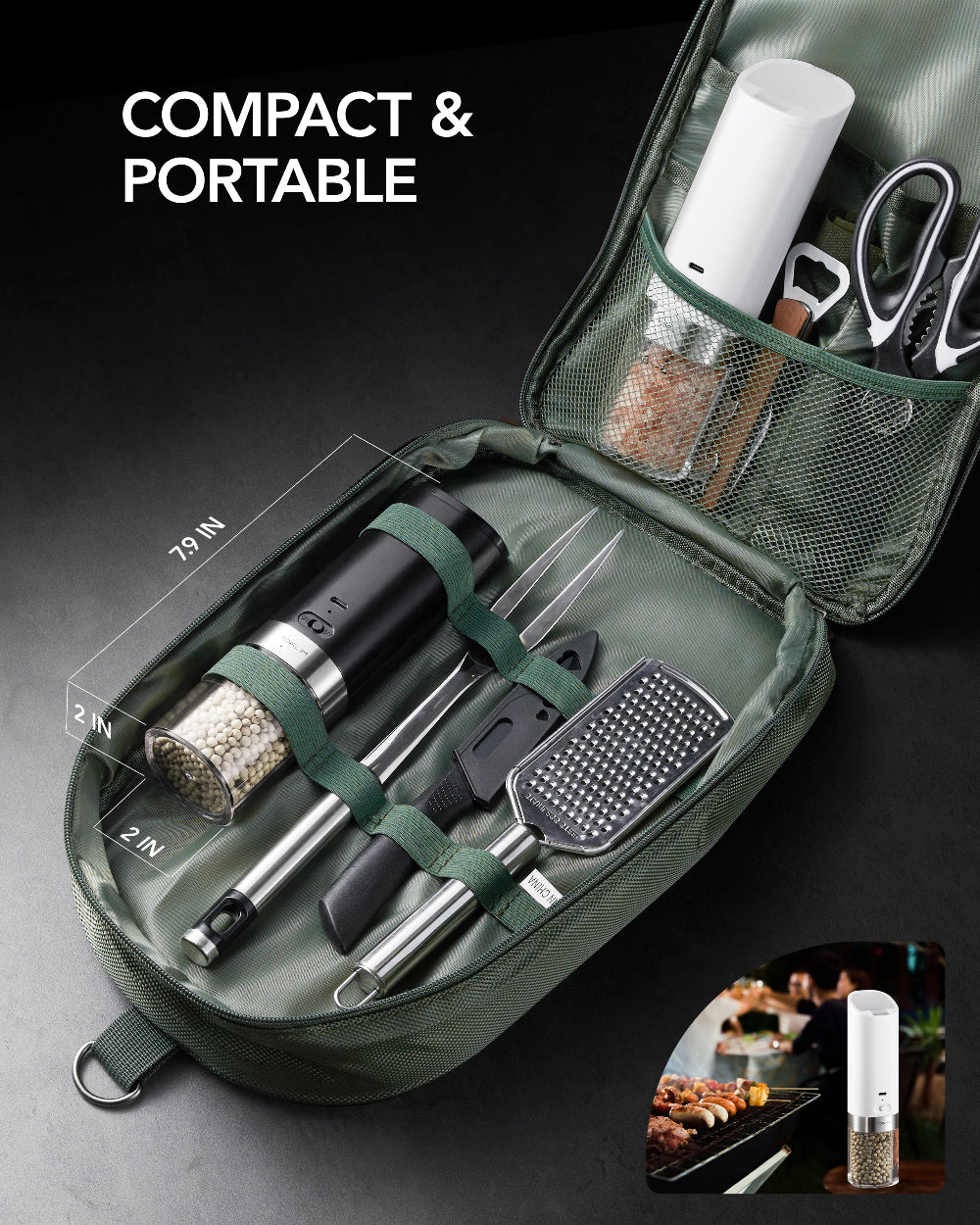 FORLIM USB Rechargeable Salt and pepper grinder set,with Integrated Dust Cover, Gravity-Operated Pepper Mill, Adjustable Coarseness, Portable and Suitable for Travel and Outdoor(White&Black)