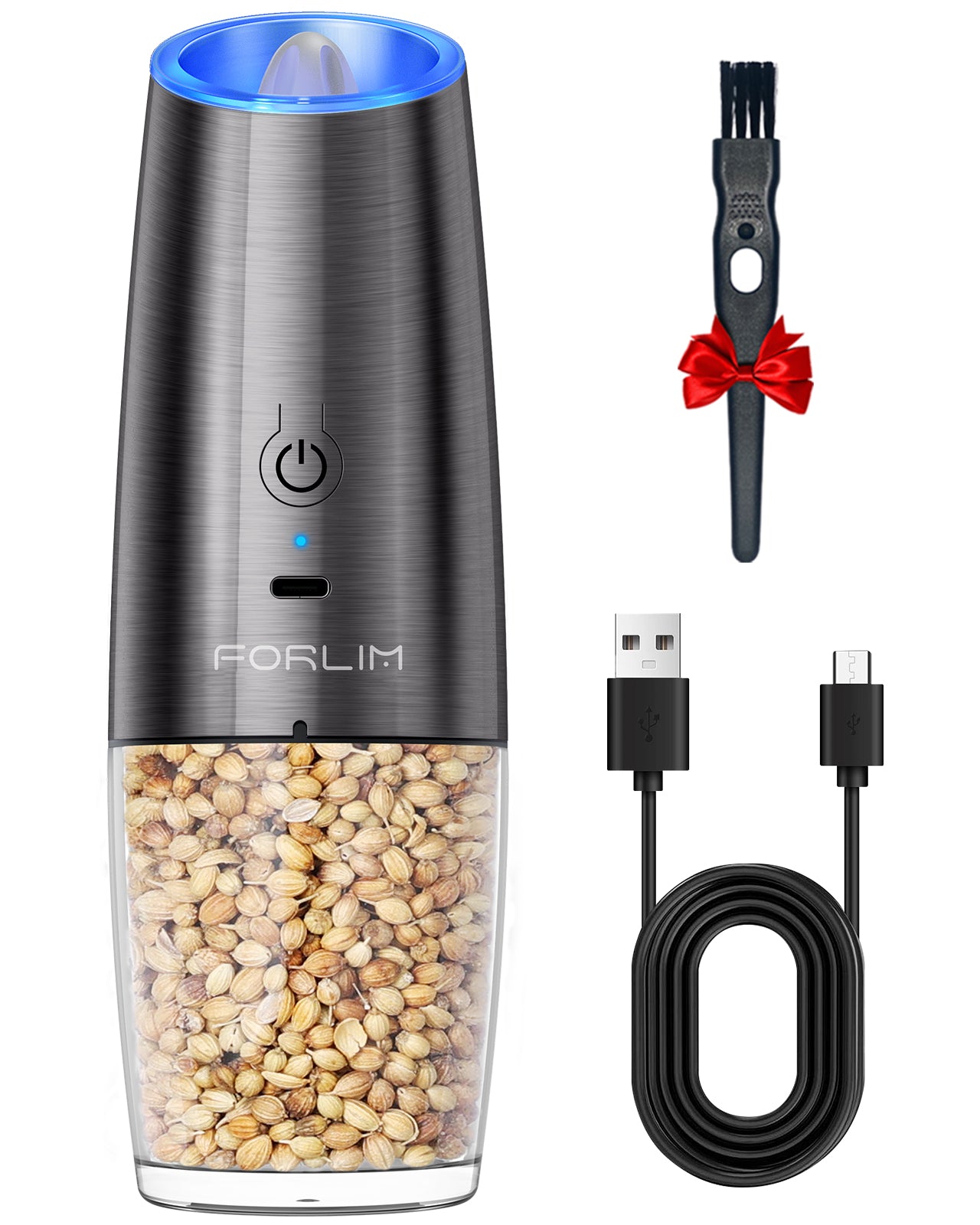 2-Pack Electric Salt & Pepper Grinder Set - USB Rechargeable, Adjustable Coarseness, LED Light, Large Capacity